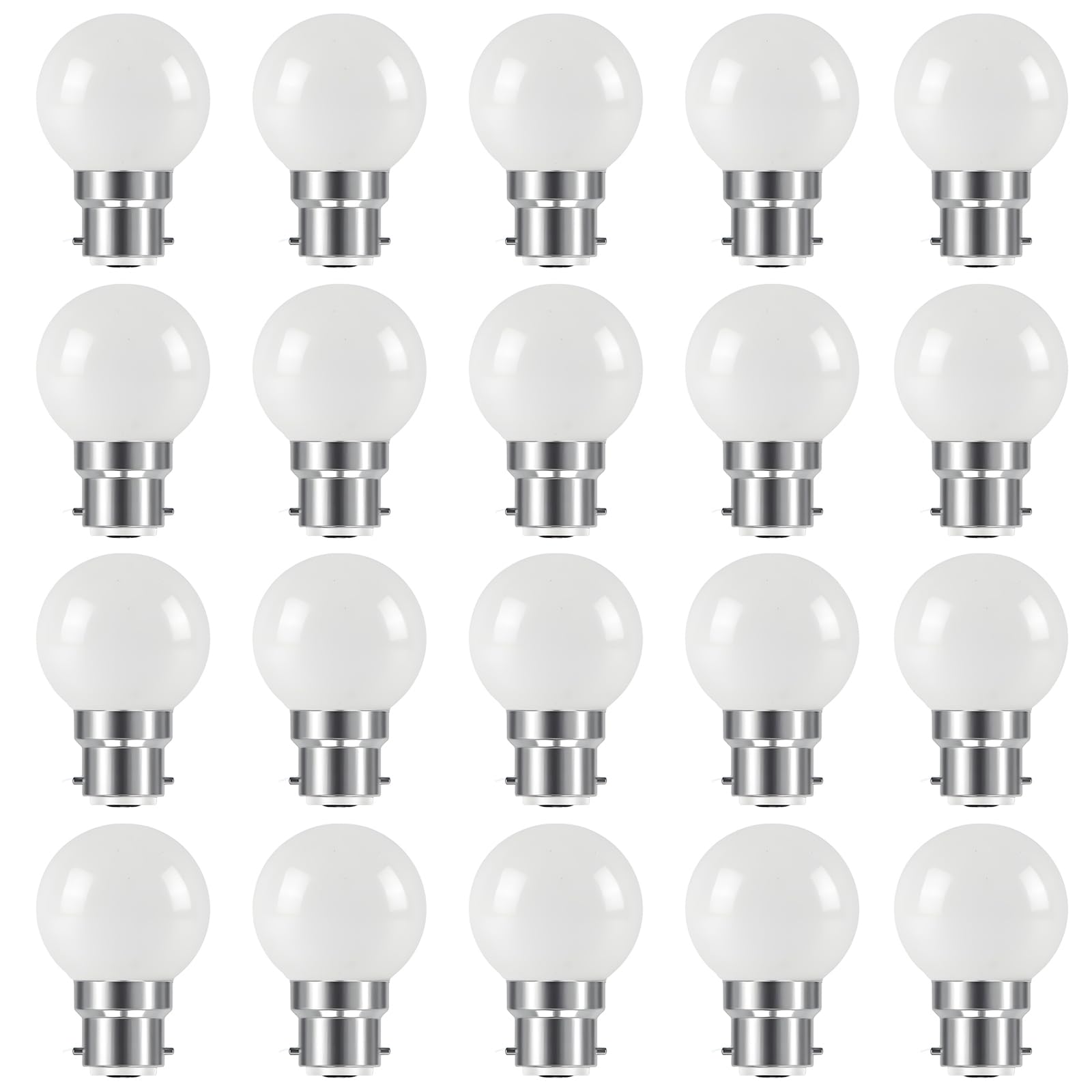 HUAMu 20 Pack B22 Bayonet Color Light Bulbs 2W, Equivalent to 20W, Warm White 2700K, Small Golf Ball Bulb, Decorative Festoon Bulb for Outdoor Indoor String, Christmas, Tree, Fairy Party Night Lights