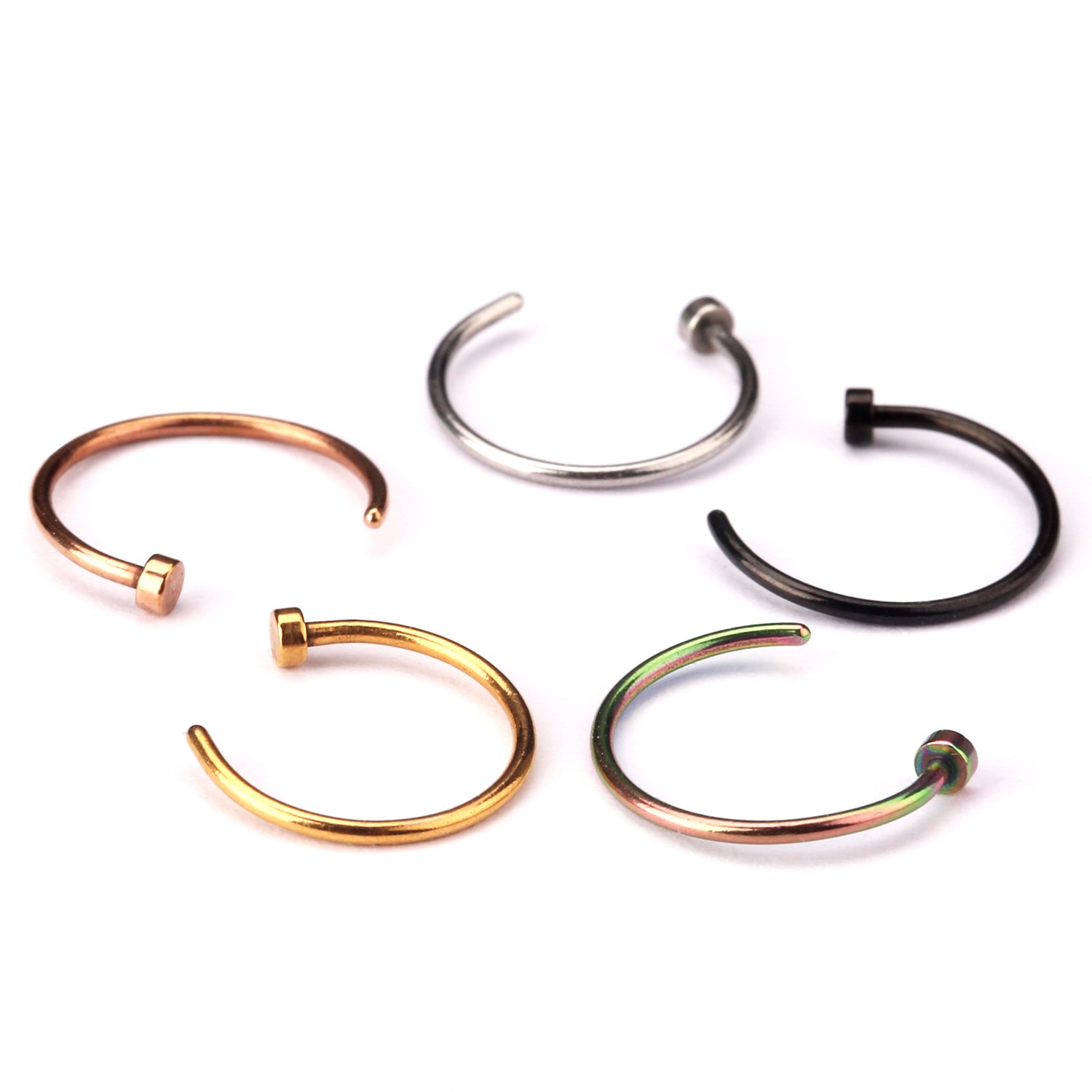 UHIBROS Nose Ring Hoop, 5 Pcs a Set 316L Stainless Steel Nose Rings Hoop Nose Piercing Body Jewelry,Unisex (Sliver)