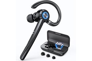 PRTRFLC Bluetooth Headset with Microphone,V5.4 Bluetooth Earpiece with Charing Case 150H Standby Time Hands Free Headset with Noise Canceling for Work Business Office Trucker(Black)