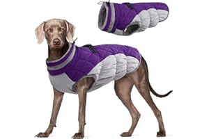 FUAMEY Dog Coat,Warm Dog Jacket Winter Coat Paded Dog Fleece Vest Reflective Dog Cold Weather Coats with Built in Harness Waterproof Windproof Dog Snow Jacket Clothes with Zipper Purple X-Large