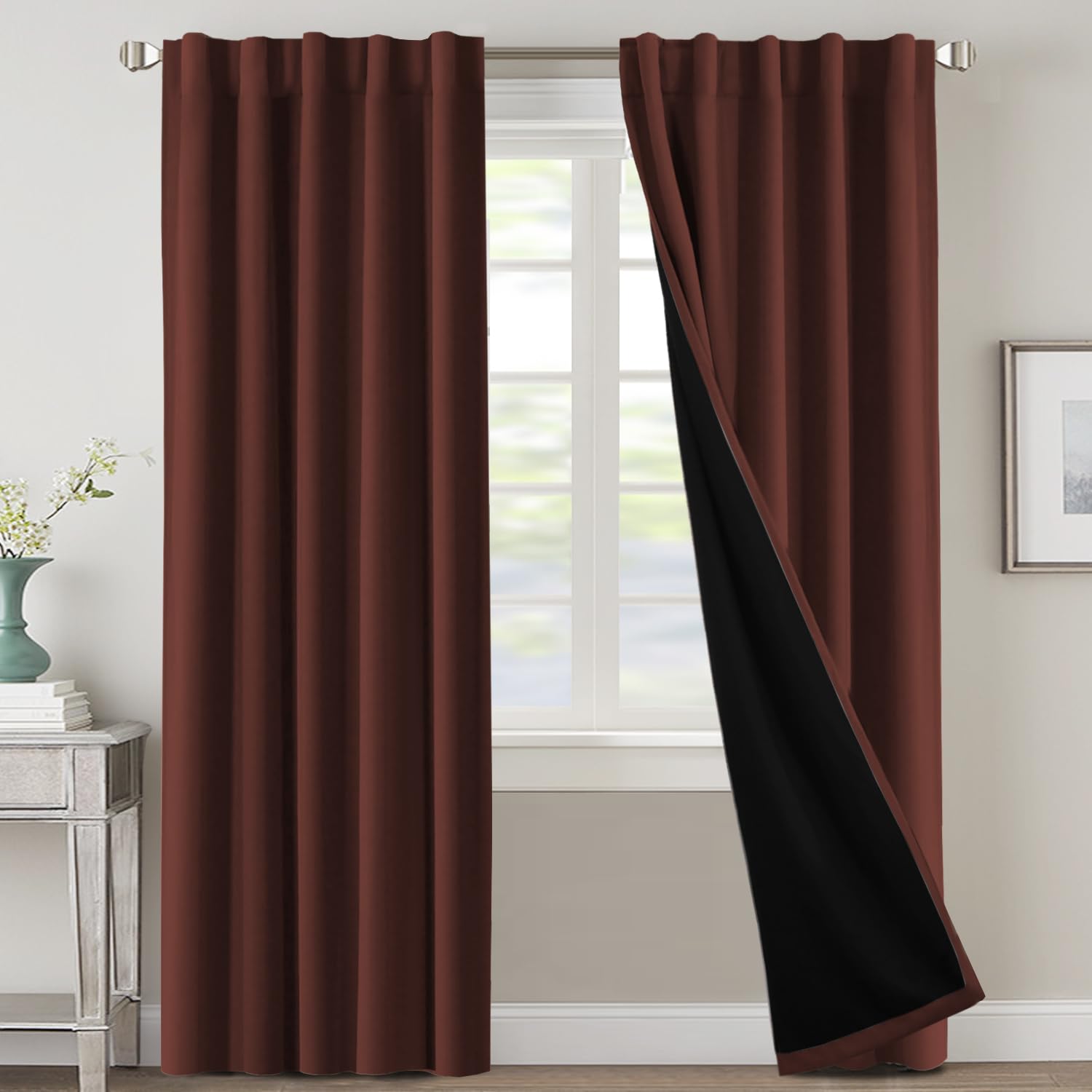 H.VERSAILTEX 100% Blackout Curtains for Bedroom with Black Liner Full Room Darkening Curtains Thermal Insulated Back Tab/Rod Pocket Window Drapes for Living Room, 2 Panels, 42 x 84 Inch, Rust Image