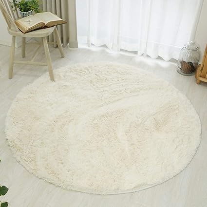 Amazon 手洗いok 洗える ウォッシャブル 抗菌 消臭 ペット対応 ホットカーペット対応 床暖房対応 滑り止め付き シャギー マイクロファイバー ふわふわラグ マフィン 円形140cm スノー ホワイト 白 ラグ カーペット オンライン通販
