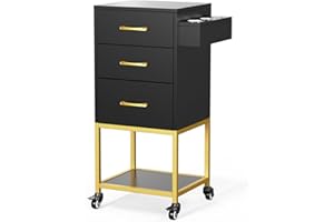 OmySalon Beauty Salon Storage Trolley Cart, Salon Station for Stylist, Wooden Hair Cabinet with Dryer Holder & Drawer, Hairdressing Tools Organizer Equipment for Spa Barbershop Lash Tattoo, Black