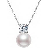 S925 Sterling Silver Pearl Pendant& Moissanite Necklace for Women - 8mm Freshwater Cultured Pearl, 0.3ct D/VVS1 Moissanite Pendant, Adjustable Chain,Gifts for Women