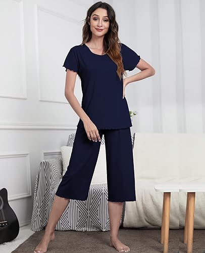 QUALFORT Women's Pajamas Set Short Sleeve/Sleeveless Sleepwear