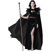 L'VOW Women Feather Collar Velvet Cloak Vampire Cape Witch Queen Cosplay Halloween Costume