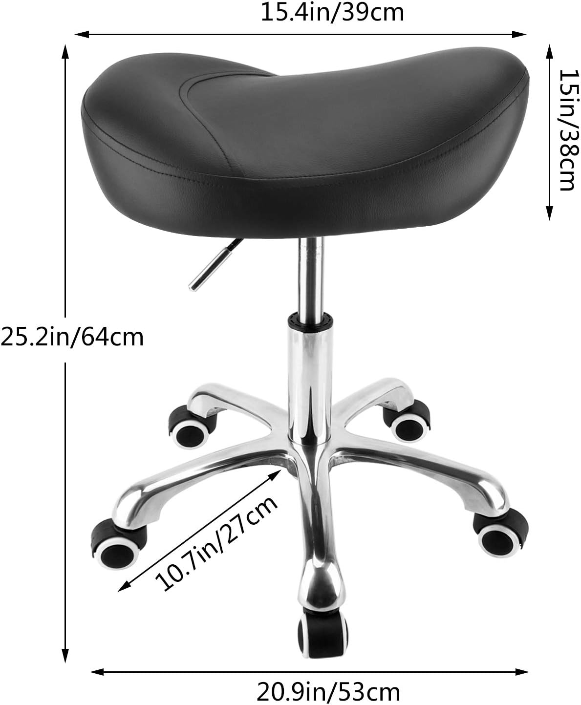 Geboor Hydraulic Saddle Stool with Wheels Rolling Adjustable Height for Clinic Dentist Spa Massage Medical Salons Studio (Black): Kitchen & Dining