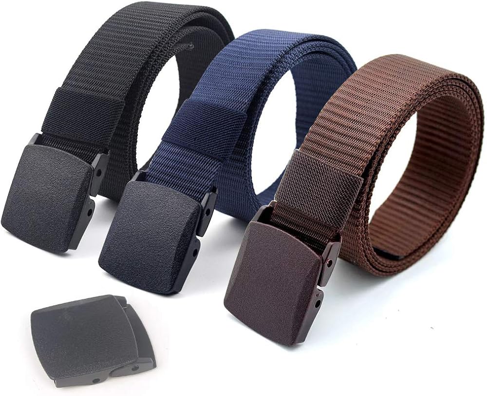 Coobbar 3Pack Nylon Canvas Belt Plastic Buckle Belt Travel Adjustable