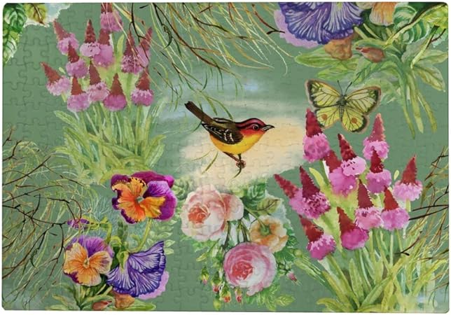 Amazon Zhongji ジグソーパズル 300 ピース ピース 水彩風の花と鳥のイラスト 大人 子供 の木製ジグソーパズル ホリデーギフト脳ゲーム 減圧玩具 親子 家族 インタラクティブな 組み立てジグソーパズル ジグソーパズル おもちゃ