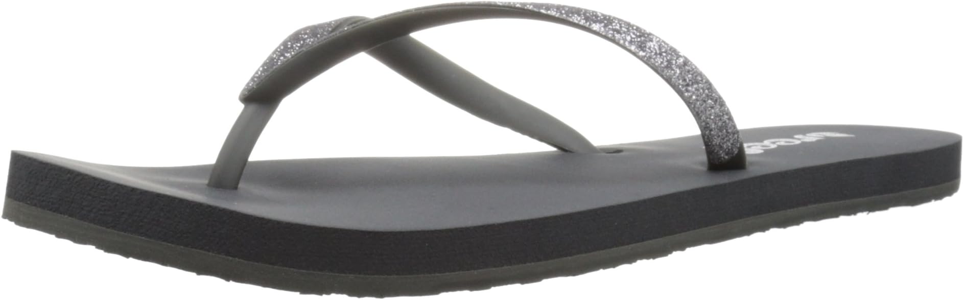 Reef Womens Stargazer Flip Flops Dark Grey - Earth Friendly PVC Free Strap - Thin Soft Sparkly TPU Strap. Durable Rubber Outsole