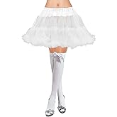 Foaincore 2 Pcs Women's Petticoat Skirts Tutu Tulle Skirts Elastic Ballet Dance Underskirts Satin Bow Thigh Highs Stocking (White,Short Ruffled Petticoat)