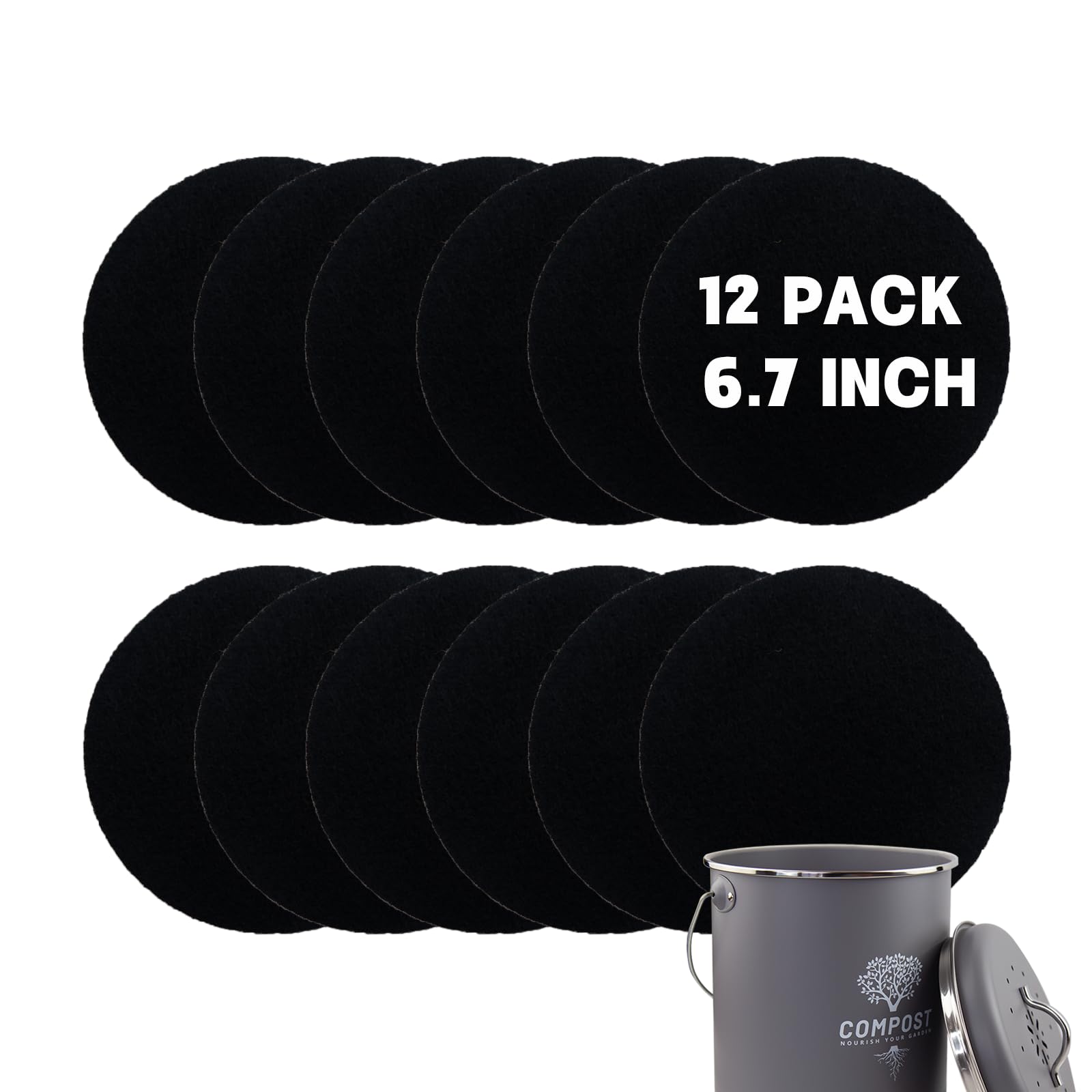 Photo 1 of 12 Pack - 6.7 Inch Round Compost Bin Charcoal Filters,Extra Thick Activated Carbon Charcoal Filters for Longer Lasting Odor Control, Fits Countertop and Home Bucket Kitchen Compost Bins (Refill)?