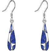 Natural Lapis Lazuli Vintage Earrings S925 Sterling Silver Navy Blue Dangle Earrings Royal Blue Teardrop Drop Earring Natural Lapis Jewelry For Women Female Mother Gifts