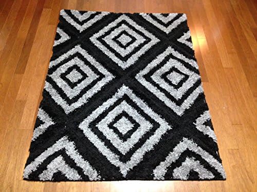 Clearance Sale 48"x 62"' GRAY BLACK CONTEMPORARY SHAGGY RUG GEOMETRIC MODERN COZY PREMIUM QUALITY CUT LOOP FLOKATI CARPET
