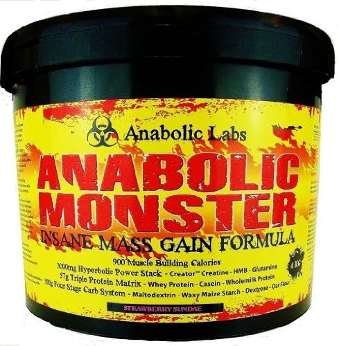 4kg Anabolic Monster Mass Gainer Protein Powder Shake with Whey Protein Glutamine, Creatine, HMB for rapid Lean Muscle Weight Gains Strawberry Sundae + FREE SHAKER + FREE NEXT WORKING DAY DELIVERY …