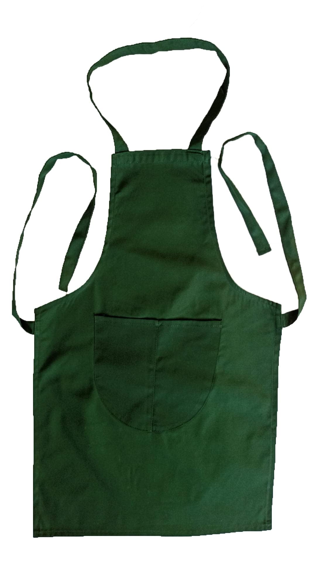 Bonnin Kids Plain Apron with Front Pocket for Drawing, Painting, Baking, Cooking Party Favors. (Bottle Green)