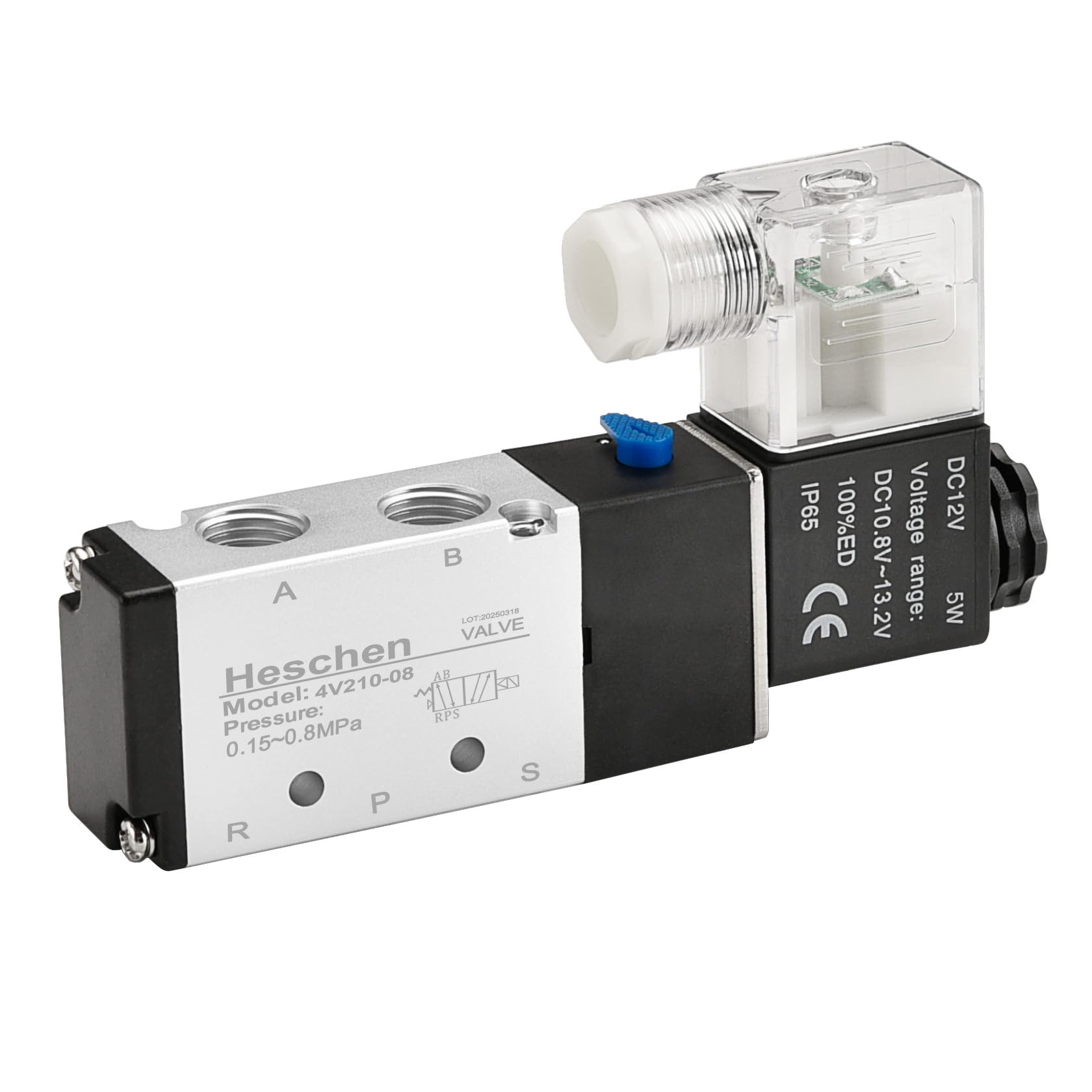 Heschen Electrical Pneumatic Solenoid Valve 4V210-08 12VDC PT1/4 5 Way 2 Position CE (DC12V)