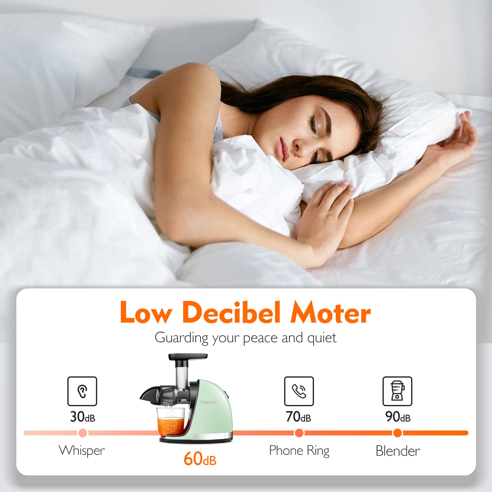 Slow Juicer, AMZCHEF Masticating Juicers Machines with Reverse Function, Cold Press Juicer with Brush, Recipes for High Nutrient Fruits and Vegetables, Green(Updated)