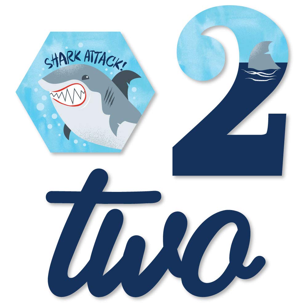 2nd Birthday Shark Zone - DIY Shaped Jawsome Shark Second Birthday Party Cut-Outs - 24 Count