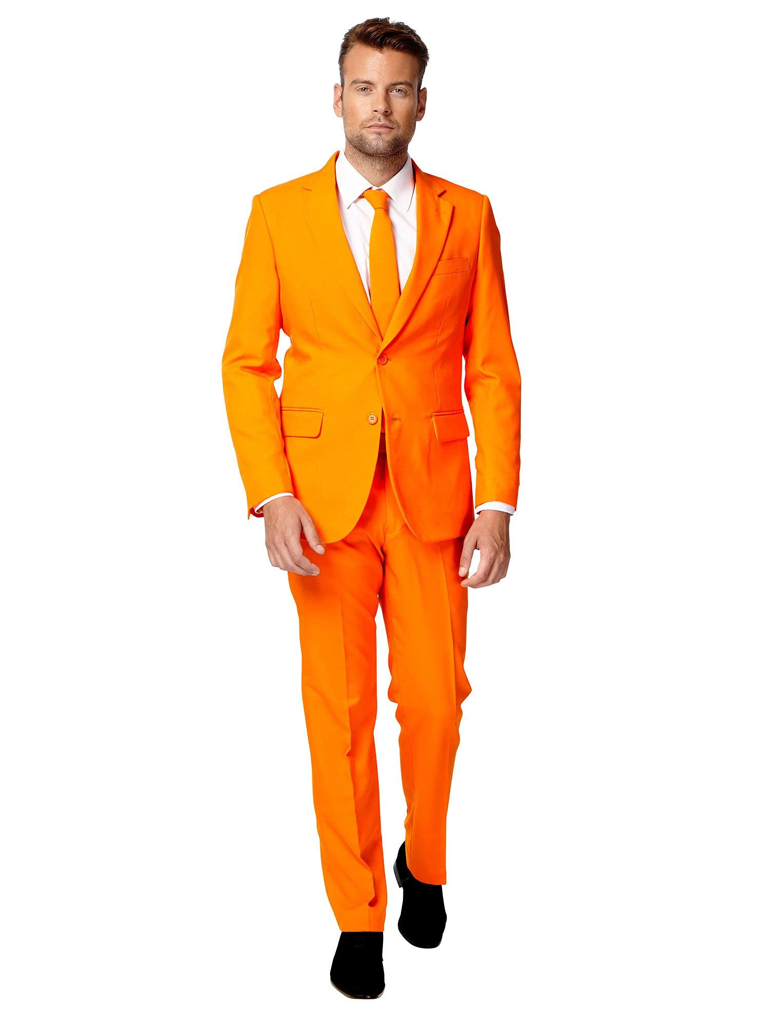OppoSuits Solid Color Party Suits for Men – The Orange – Full Suit: Includes Pants, Jacket and Tie