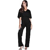 KOH KOH Womens 2026 Long Pants Cape Short Sleeve V-Neck Pockets Jumpsuit Romper