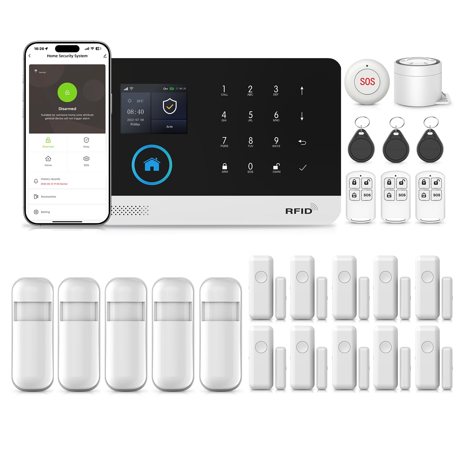 Photo 1 of Clouree WiFi Wireless Alarm System for Home Security, GSM Home Alarm 24 Piece Kit with Siren, PIR Motion Sensors, Remote Controls, Window/Door Sensors (Tuya and Smart Life APP)