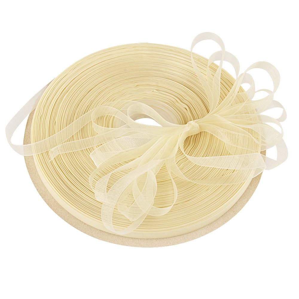 SHiZAK 200Yards 9mm Beige/Creamy Woven Edge Organza Ribbon for Wedding Favor Box Decoration, Gift Packaging, Festival Flower DIY Making ect.