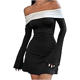 GORGLITTER Women's Off The Shoulder Mini Dress Elegant Classy Fall Long Sleeve Cocktail Dinner Birthday Going Out Dress