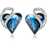 Leafael Infinity love Heart Birthstone Stud Earrings for Women, Valentine's Day Gifts for Mom, Wife, and Her, Silver Plated Birthday Jewelry