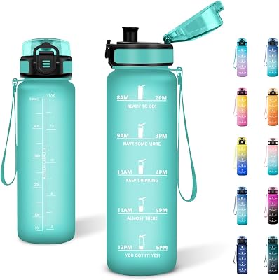 Botella Agua Deporte 500ml, Cantimplora con Filtro, Marcador de Tiempo, Reutilizable, a Prueba de Fugas, para Colegio, Bicicleta, Senderismo