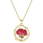 Aliravine Real Pressed Flower Necklace for Women, Handmade Birth Floral Pendant, Meaningful Nature-Inspired Jewelry Gift for Christmas, Valentine’s & Mother’s Day - 18"