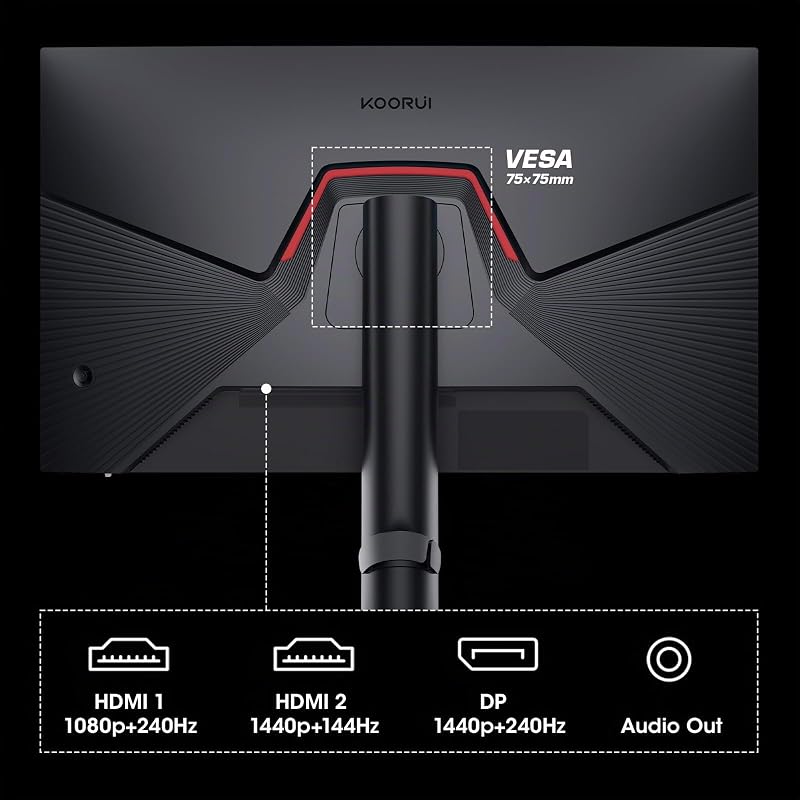 Gaming Monitor 27 Zoll - WQHD Bildschirm PC, 240Hz, 1ms, Adaptive-Sync, Gsync Compatibility, (2560x1440, HDMI, DisplayPort, HDR 400) schwarz/rot