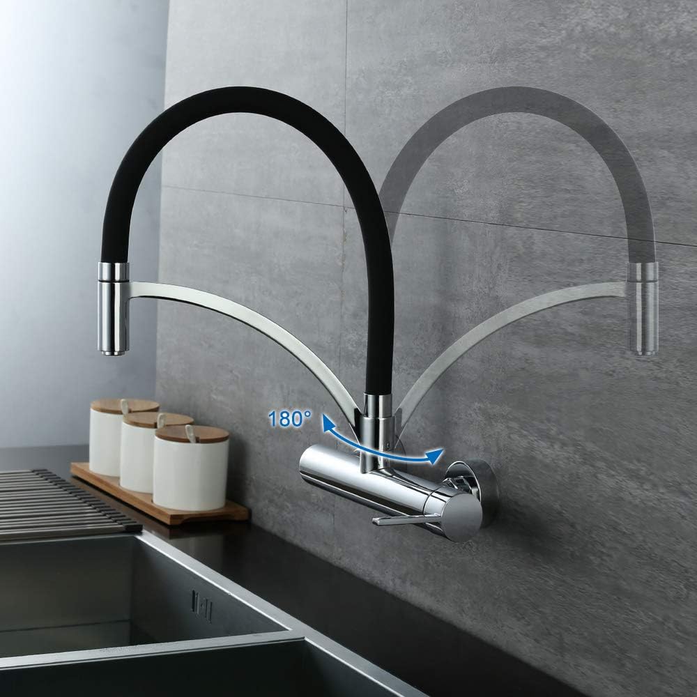 Rotable Taps Homelody 180° Rotatable Wall Kitchen Tap Black Sink Mixer Tap Brass ...