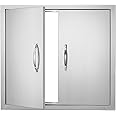 VEVOR BBQ Access Door, 26W x 24H Inch Double Outdoor Kitchen Door, Stainless Steel Flush Mount Door, Wall Vertical Door with Handles, for BBQ Island, Grilling Station, Outside Cabinet, Silver