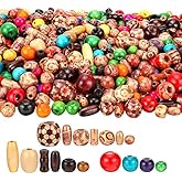 Gejoy 800 Pcs Wooden Beads Set, Include 400 Pcs Printed Wooden Loose Wood Beads, 200 Pieces Assorted Natural and 200 Pieces Rainbow Color Wood Small Jewelry for Jewelry Making DIY