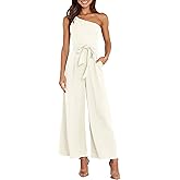 ANRABESS Women Summer Dressy Jumpsuits One Shoulder Sleeveless Casual Wide Leg Pants Romper Jumper 2026 Trendy Fall Outfits