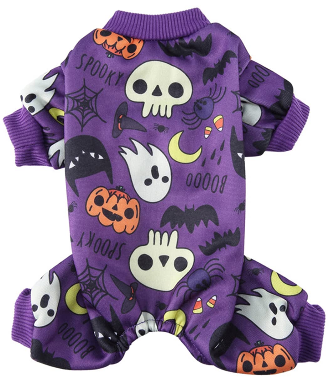 XIAOYU Halloween Dog Clothes for Small Pet Costume, Holiday Festival Coat Jumpsuit, Cat Apparel for Parties Cosplay, Skeleton/Pumpkin/Bat Pattern, L