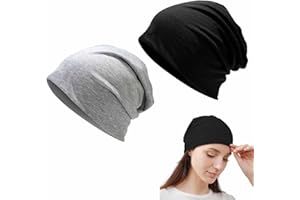 WUERKIYA Bonnet Cap 2 Pack Soft Elastic Beanie Skull Caps Breathable Sweat Absorbing Hats for Men Women Sleeping Yoga Running