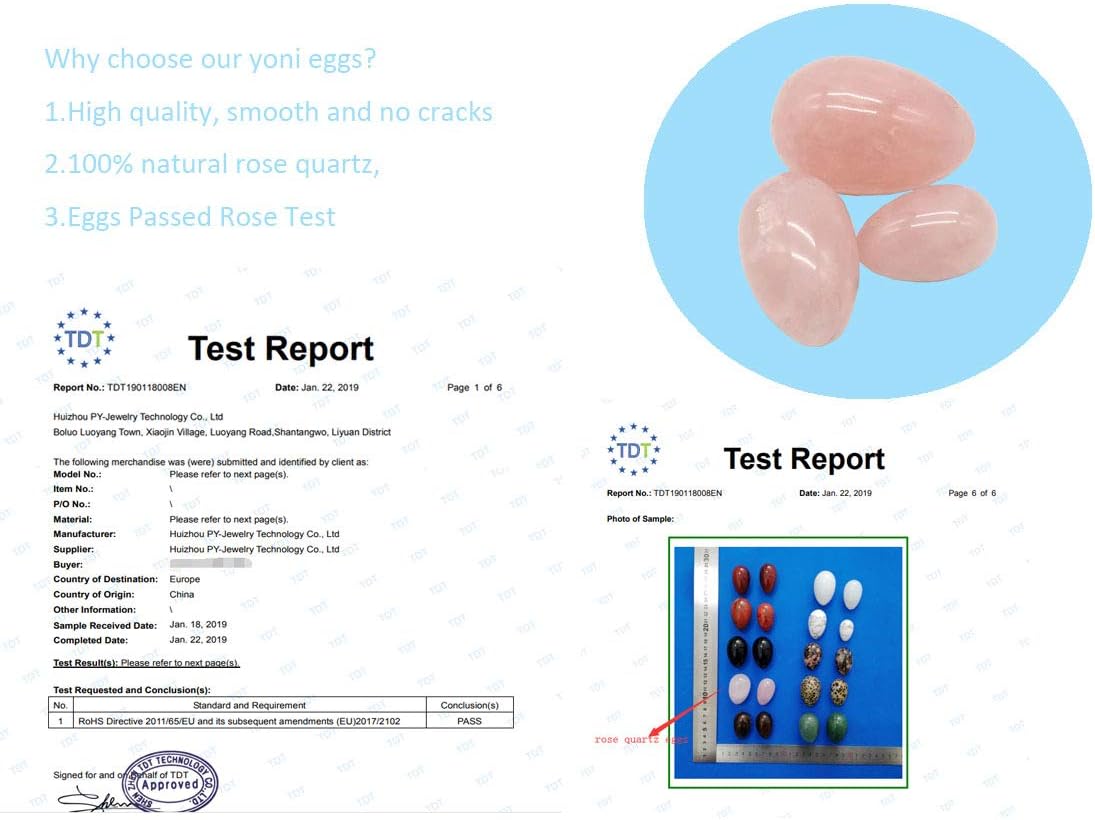Yoni Eggs in Rose Quartz/for Women PC Muscle Training/Drilled/ 3 Sizes in a Set: Health & Personal Care