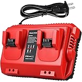 Lenoya 18V Rapid Charger Replacement for Milwaukee M18 Battery Charger Station 2Ports 48-59-1802 48-59-1812 Compatible with M-18 48-11-1850 48-11-1840 48-11-30 48-11-20