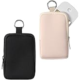 uekeboag 2Pcs Small Soft Neoprene Pouch with Zipper, Mini Portable Makeup Bag,Fashion Accessory with Snap Hook,Coin Purse Lipstick Cosmetic Travel Organizer(Black and Pale Pink)