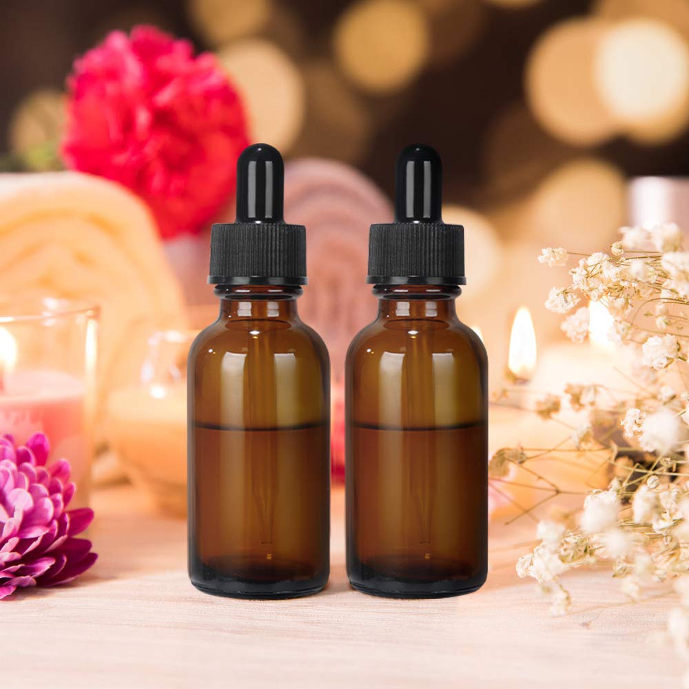 CycleMore 1oz 30ml 12 Pack Amber Glass Boston Bottles with Glass Eye Droppers, Glass Dropper Bottles for Essential Oils & Lab Chemicals & More Liquids (1 Brush, 2 Funnels and 24 Labels Included): Industrial & Scientific