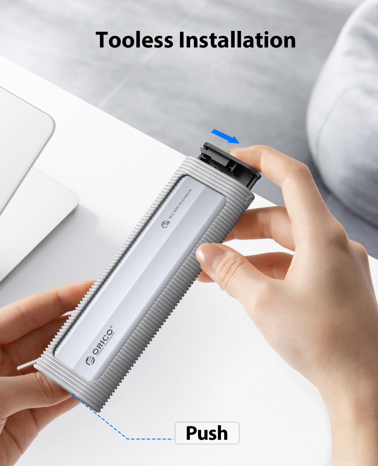 ORICO M.2 NVMe Gehäuse Werkzeugfreies, USB 3.2 10Gbps M2 SSD Gehäuse mit Silikon-Schutzhülle & Schlüsselband, Aluminium NVMe USB Adapter für NVMe PCIe M-Key SSD in 2230/2242/2260/2280-AXM2 5