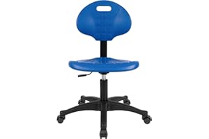 TAKE UR SEAT® Deluxe Polyurethane Lab Stool Chair, 5" Adjustable, Table Height, Blue (Self-Braking Casters)