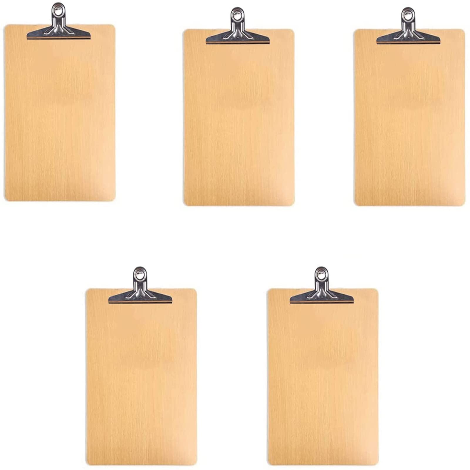 5 pieces A5 clipboards, writing board, office clipboard, with sturdy spring handle and hidden hanging holes, for offices, schools, restaurants, hospitals (wood colour)