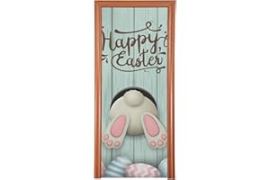Qilmy Easter Bunny Tail Door Cover Washable High Elastic Fabric Waterproof Front Festive Door Cover For Home, Indoor Outdoor Party Decoration,35 x 79 Inch