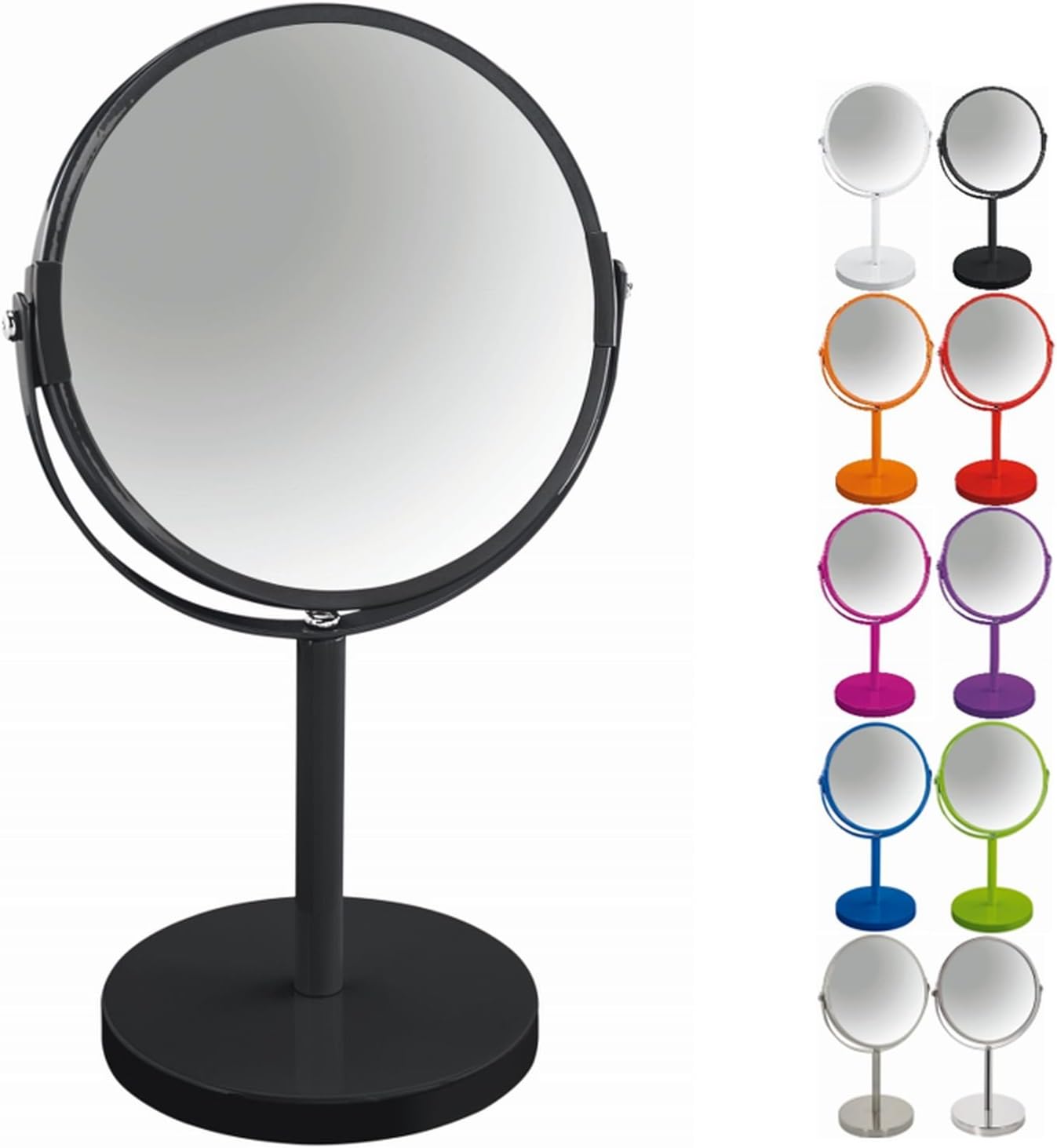 Spirella Makeup & Shaving Round Swivel Pedestal Mirror, Metal, Black