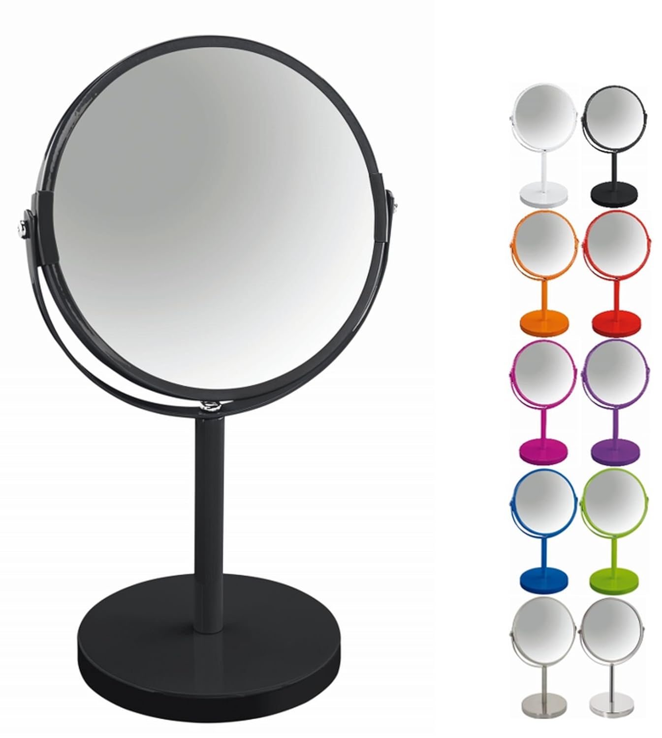 Spirella Makeup & Shaving Round Swivel Pedestal Mirror, Metal, Black
