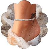 FindChic Stainless Steel Ankle Bracelets for Women, Waterproof Figaro/Cuban/Box/Beaded Chain Anklets, Summer Beach Foot Jewelry, 8.5''-10.5'' Adjustable Length, with Gift Box