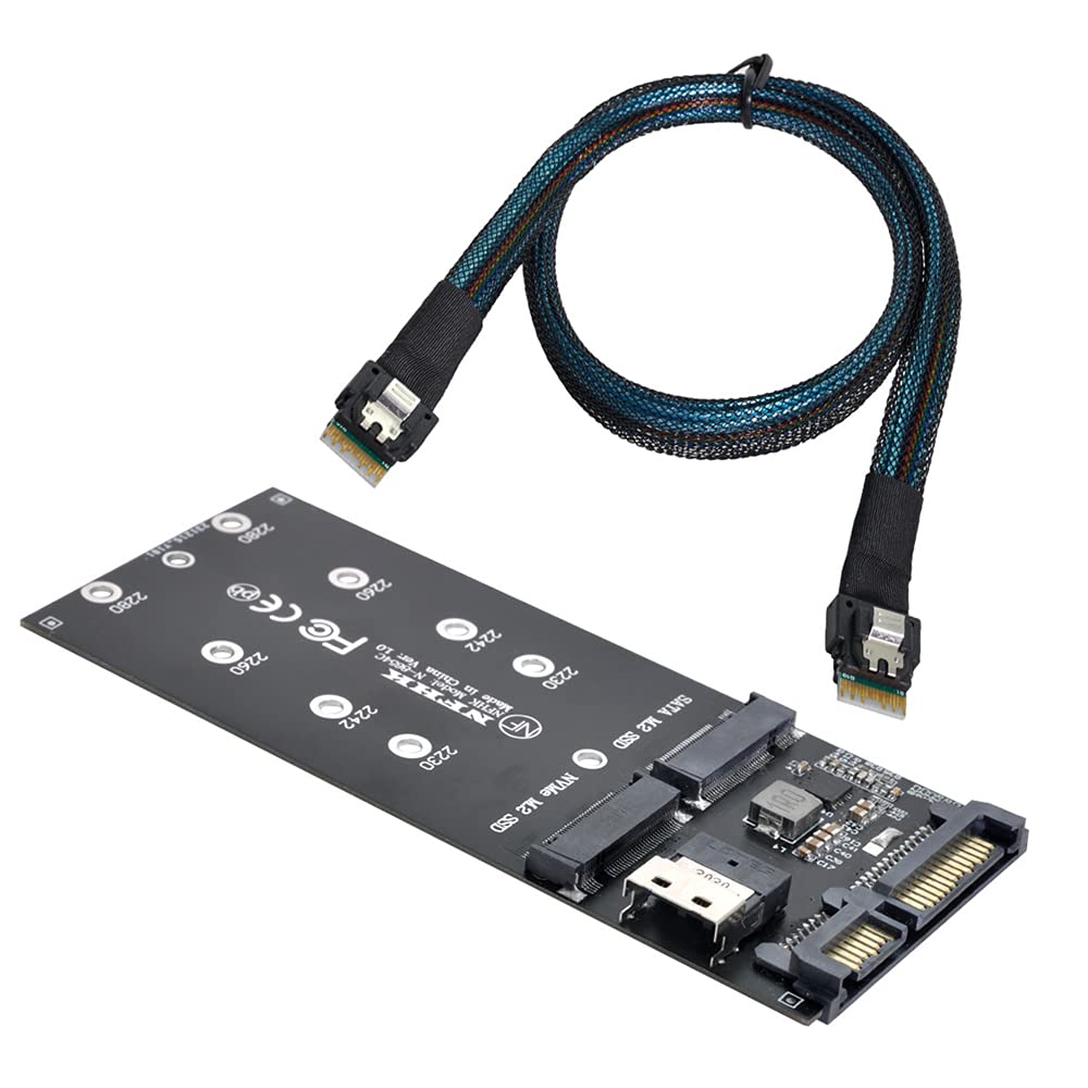 NFHK SFF-8654 Cable & Card U2 Kit NGFF M-Key to Slimline SAS NVME PCIe SSD SATA Adapter for Mainboard